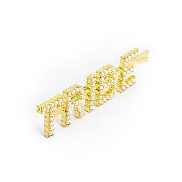 Hairpin "TRIBE" with White Pearls in gold tone