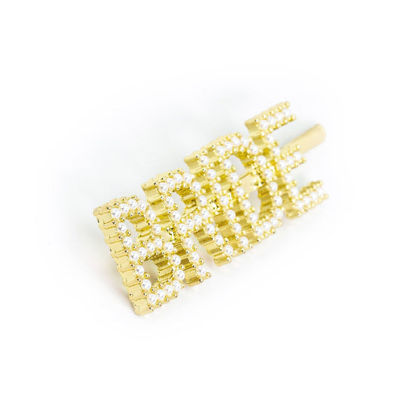 Hairpin “BRIDE” with White Pearls in gold tone
