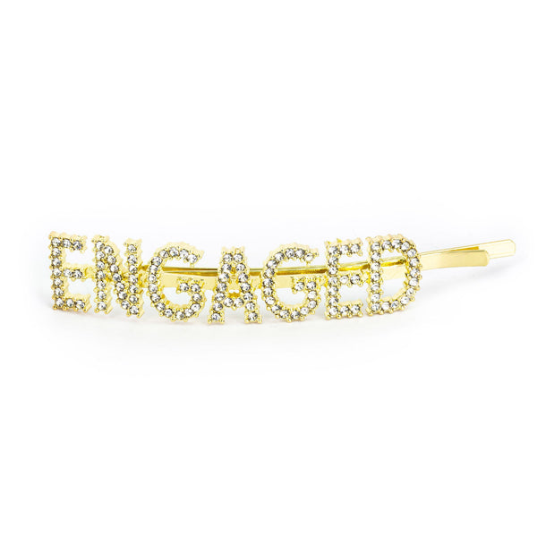 Hairpin "ENGAGED" with Rhinestones in gold tone