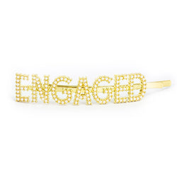 Hairpin "ENGAGED" with White Pearls in gold tone