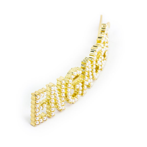 Hairpin "ENGAGED" with White Pearls in gold tone