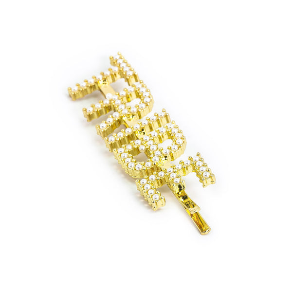 Hairpin "TRIBE" with White Pearls in gold tone