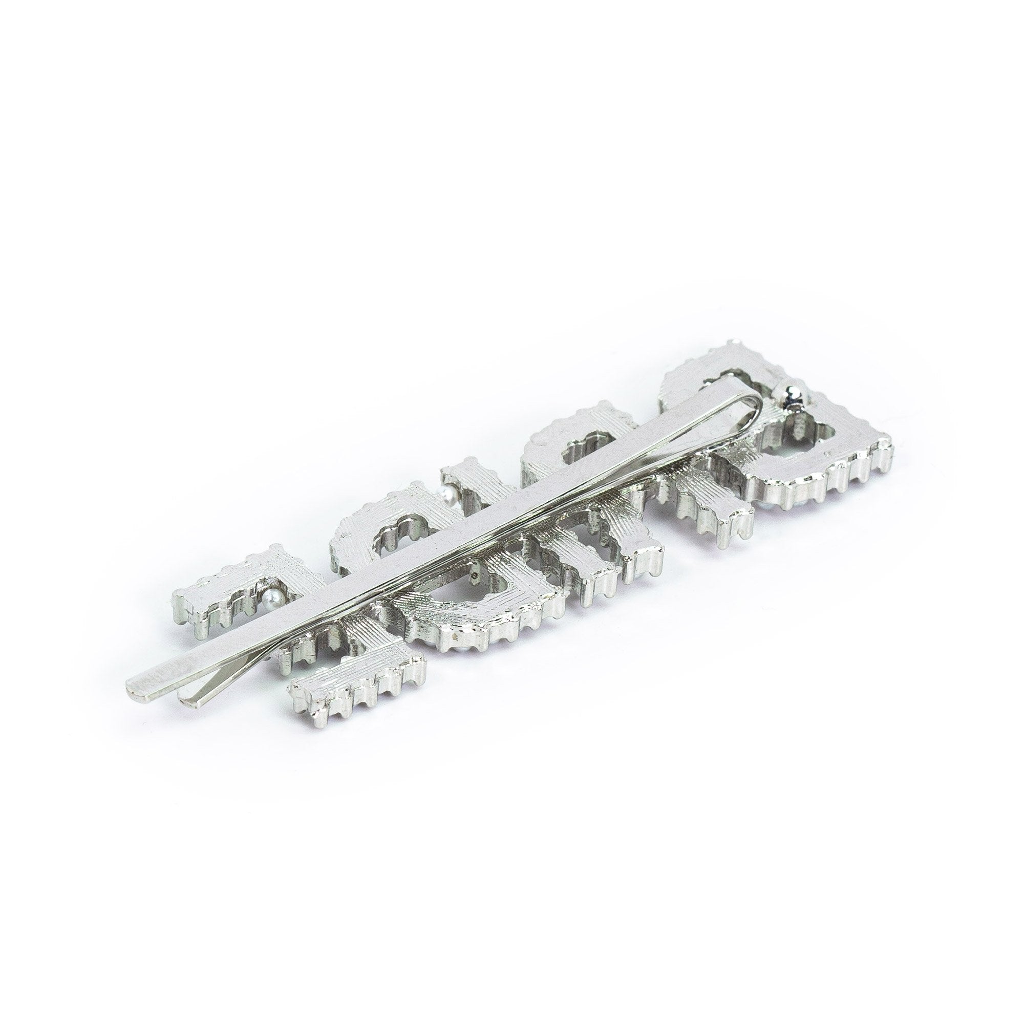 Hairpin “BRIDE” with White Pearls in silver tone