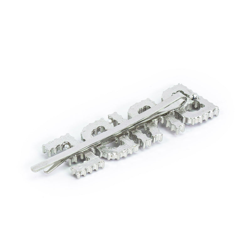 Hairpin “BRIDE” with White Pearls in silver tone