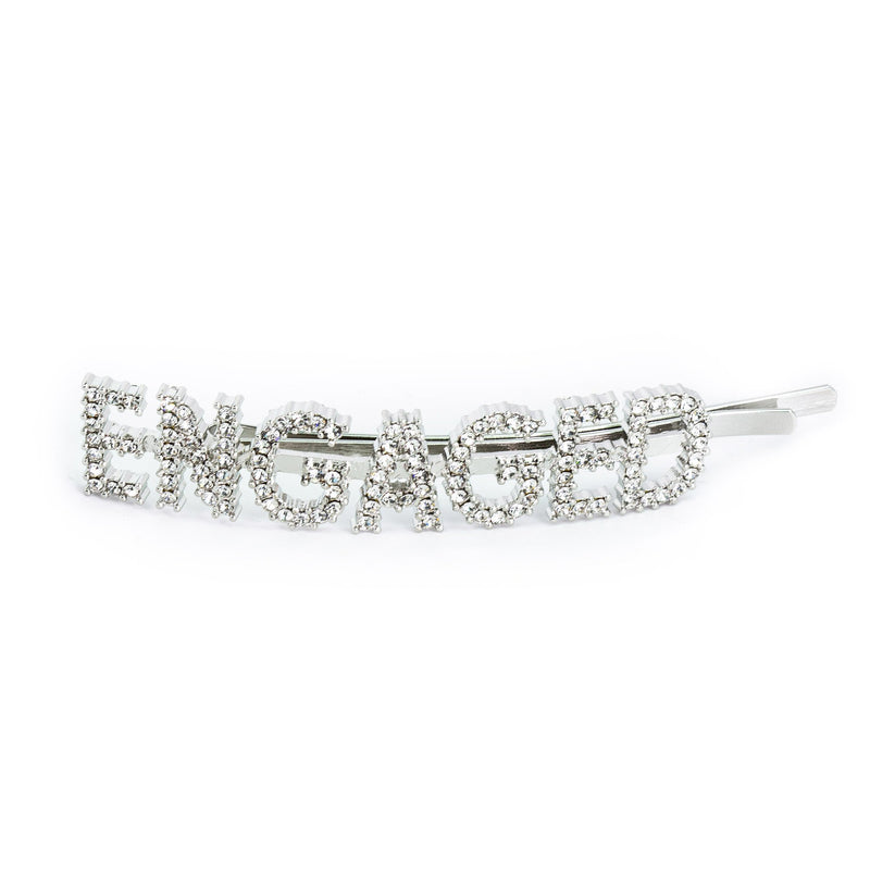 Hairpin “ENGAGED” with Rhinestones in silver tone
