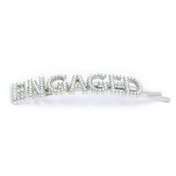 Hairpin “ENGAGED” with White Pearls in silver tone