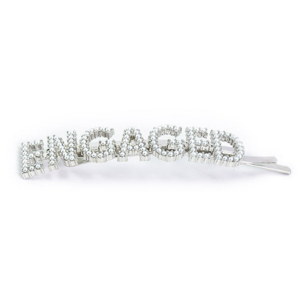 Hairpin “ENGAGED” with White Pearls in silver tone