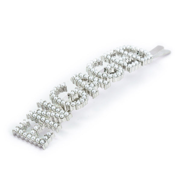 Hairpin “ENGAGED” with White Pearls in silver tone