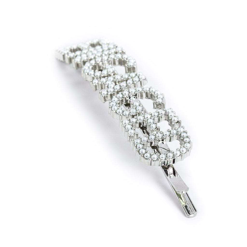 Hairpin “ENGAGED” with White Pearls in silver tone