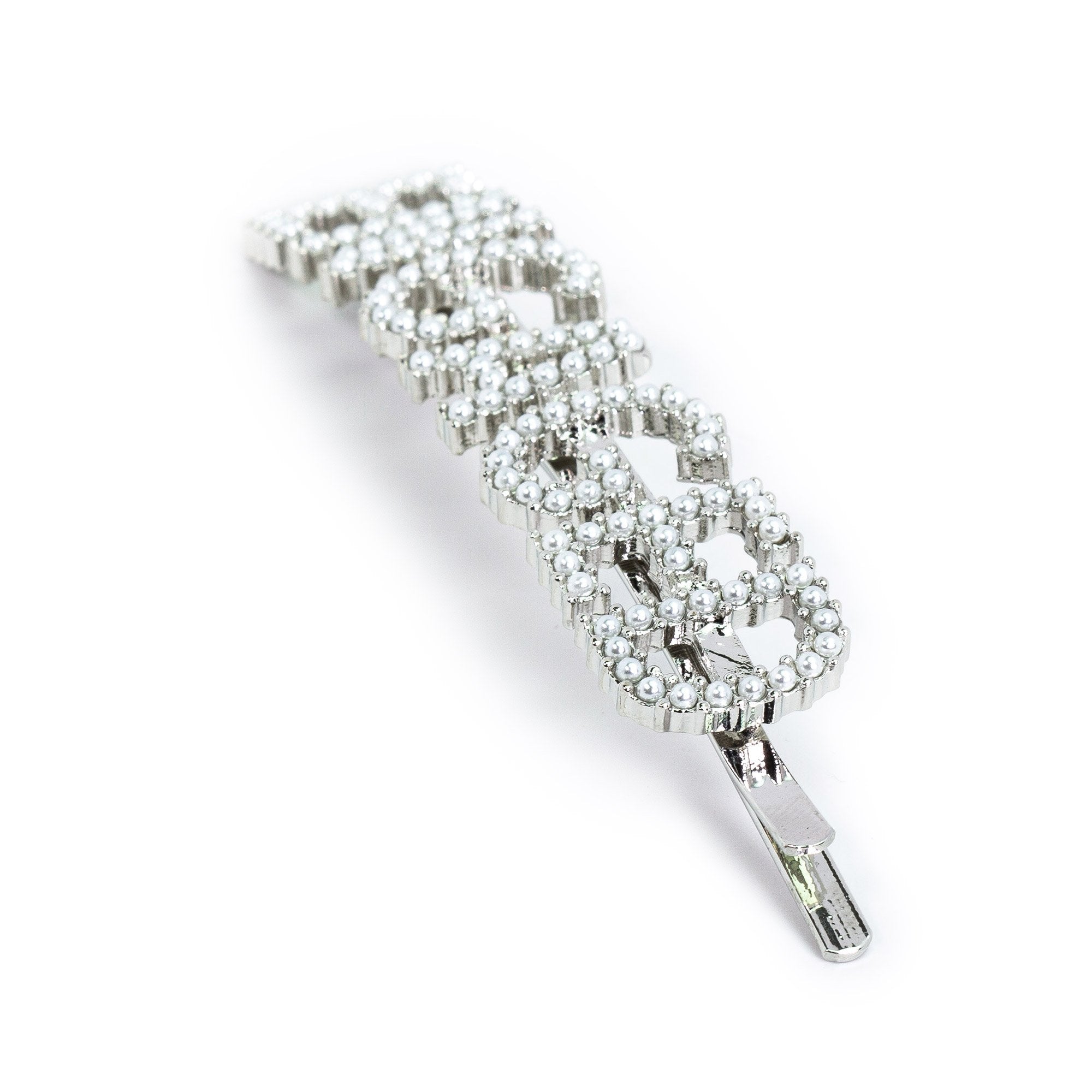 Hairpin “ENGAGED” with White Pearls in silver tone