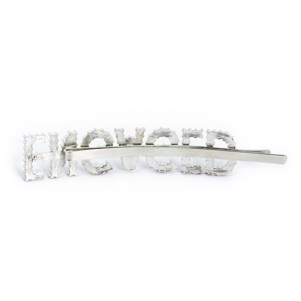 Hairpin “ENGAGED” with White Pearls in silver tone