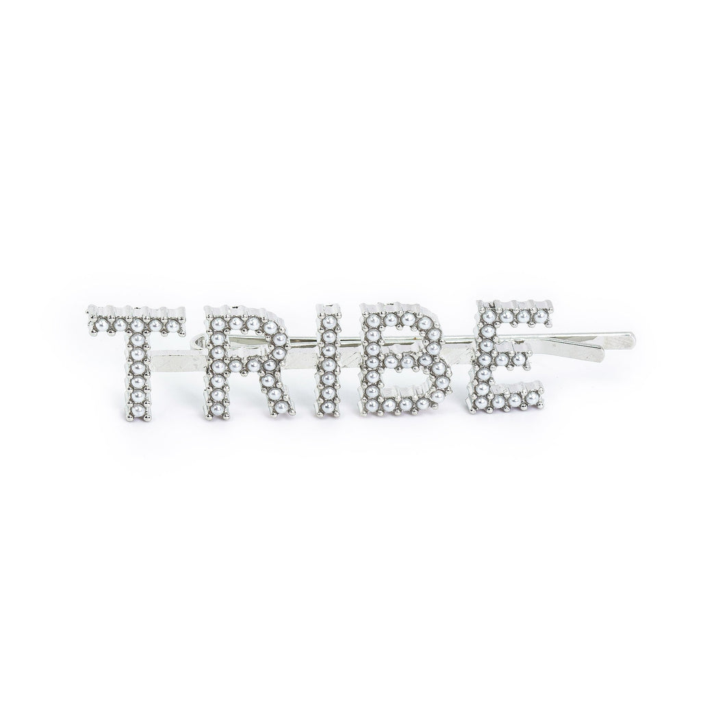 Hairpin "TRIBE" with White Pearls in silver tone