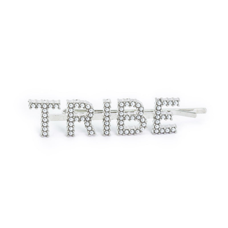 Hairpin "TRIBE" with White Pearls in silver tone
