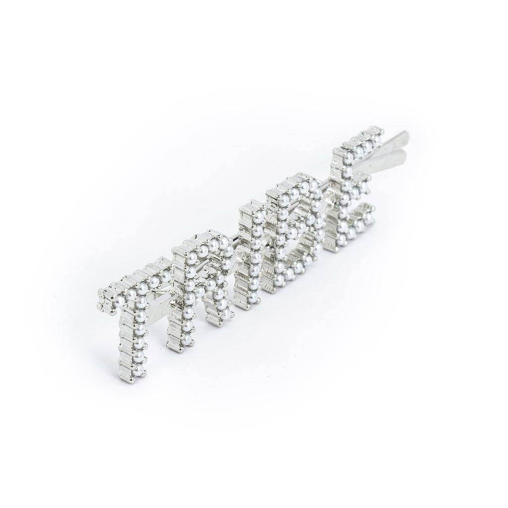 Hairpin "TRIBE" with White Pearls in silver tone