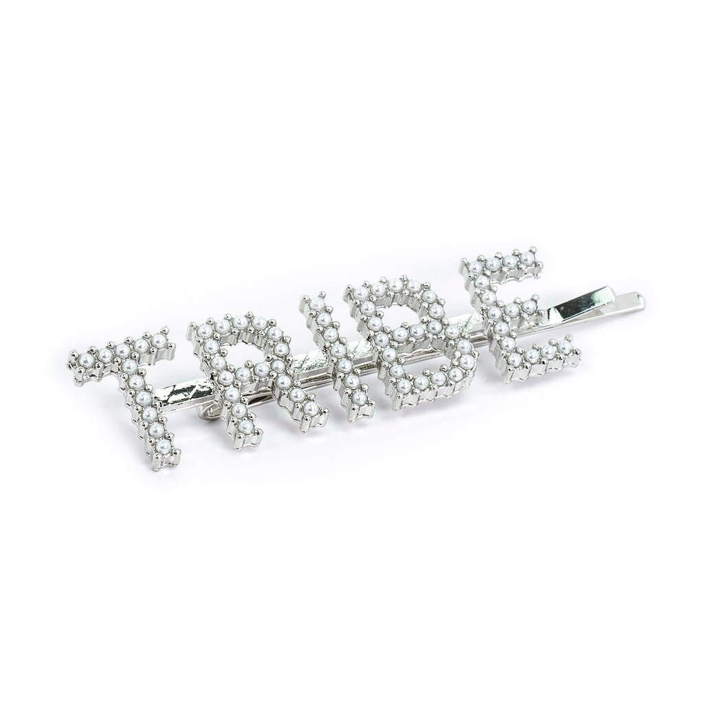 Hairpin "TRIBE" with White Pearls in silver tone