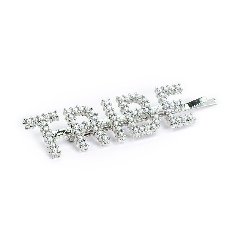 Hairpin "TRIBE" with White Pearls in silver tone